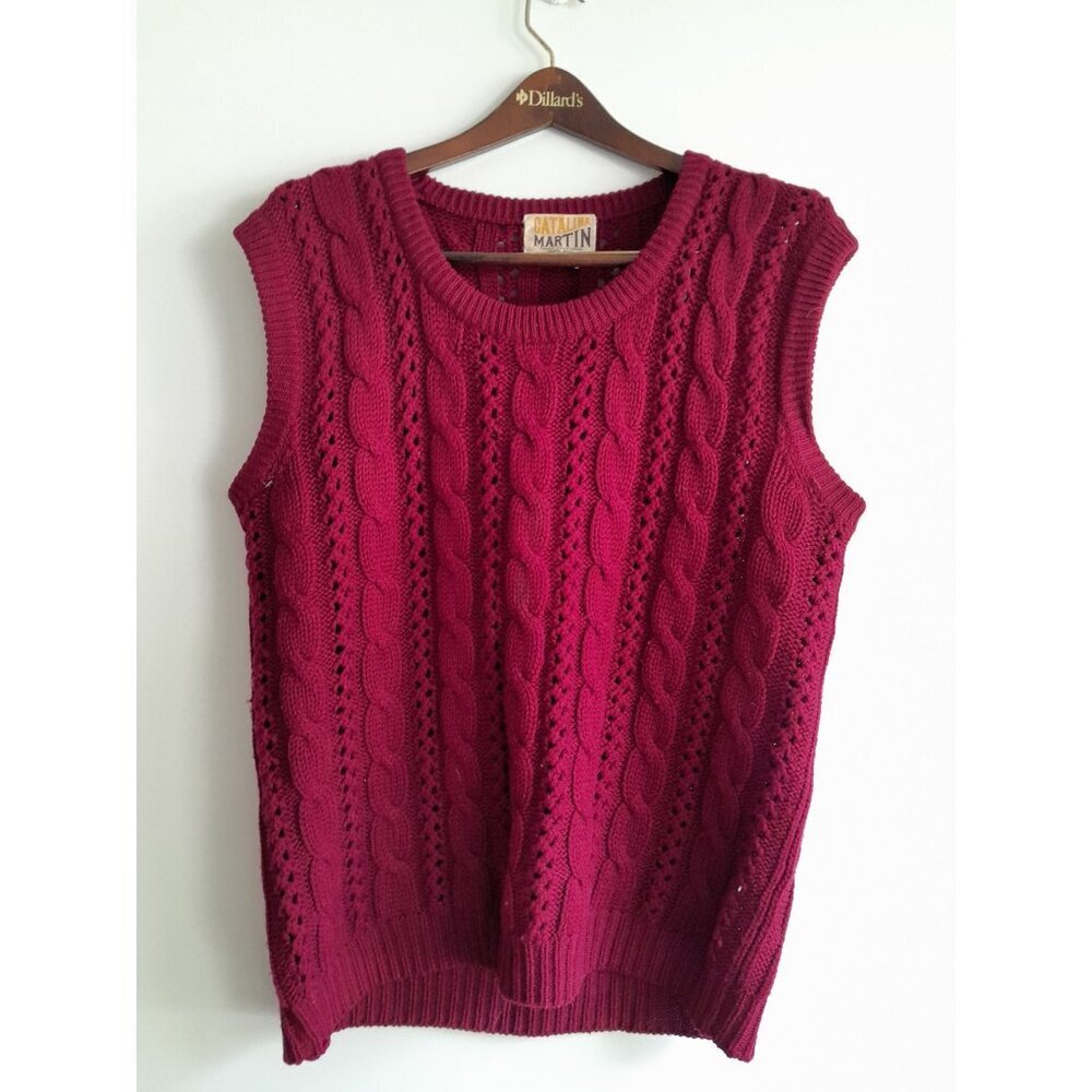 Vtg Chunky Cable Knit Oversized Wool Size Large Preppy Academia Grandpa Sweater